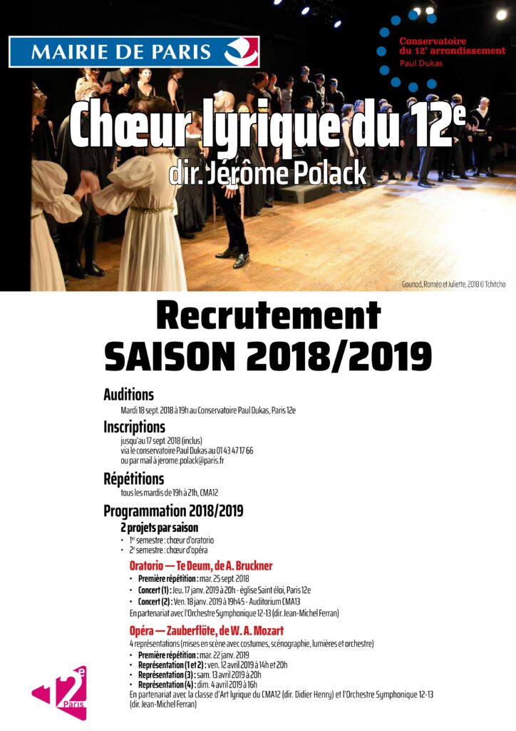 2019 recrutement chœur lyrique 12e